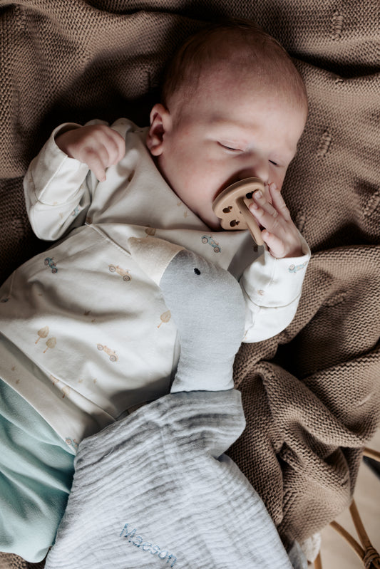 baby met blauw knuffeldoekje