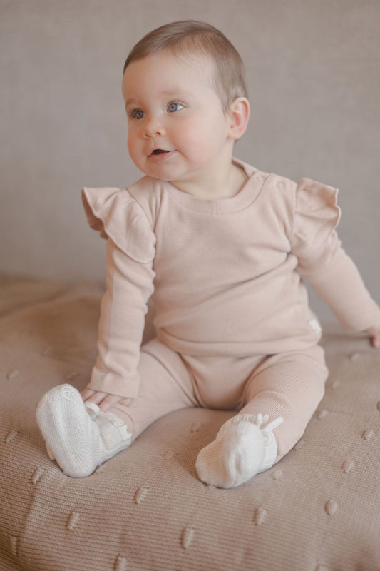 Merino wollen baby slofjes Ecru