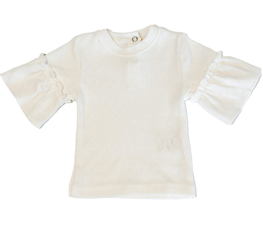 Pointelle T-shirt met ruffels wit