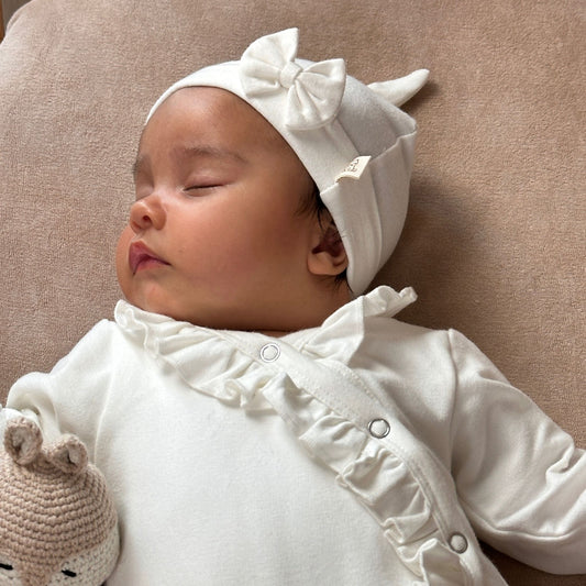 Babymütze Bow Off White